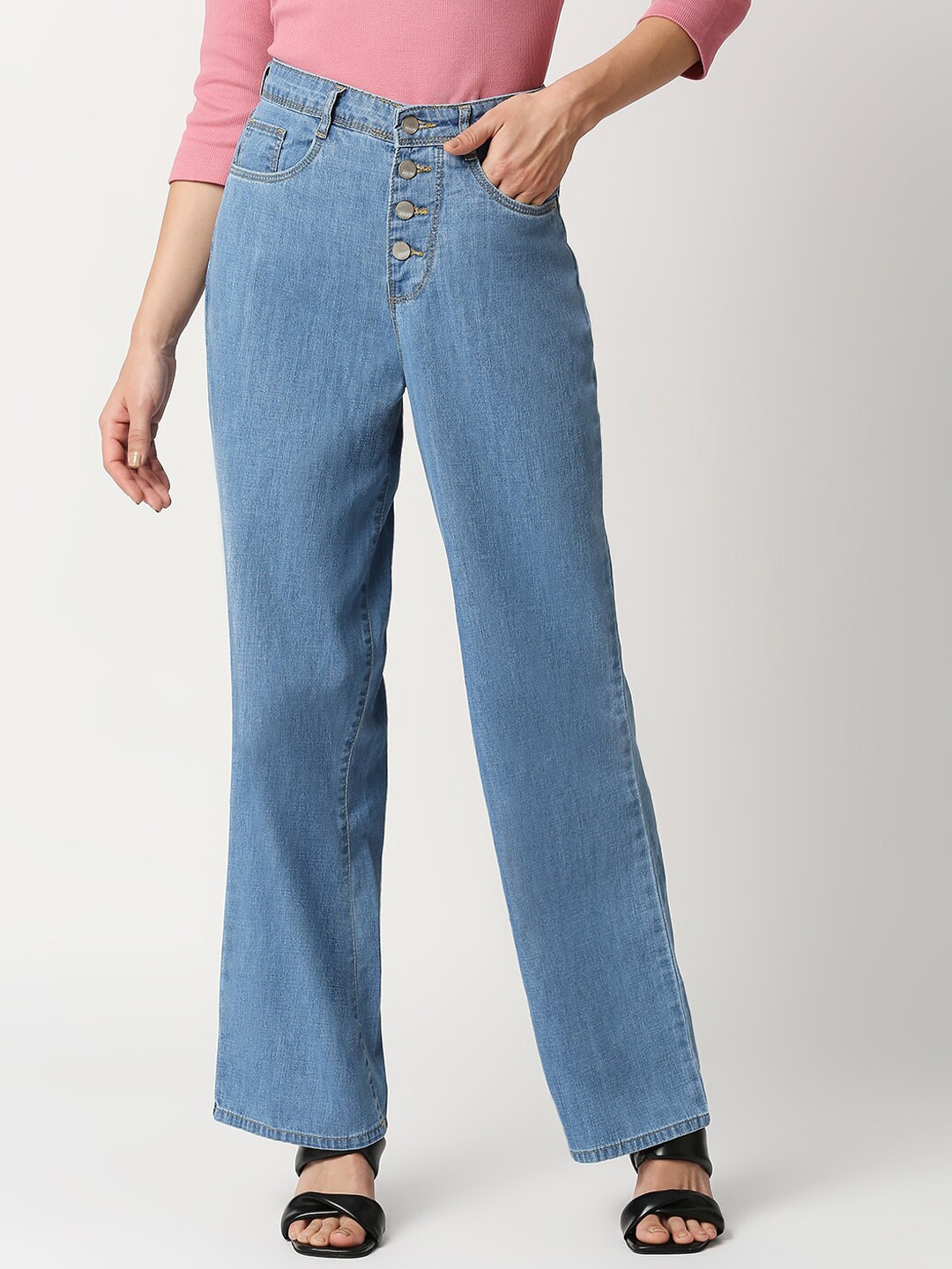 

Kraus Jeans Women Wide Leg High-Rise Clean Look Pure Cotton Jeans, Blue