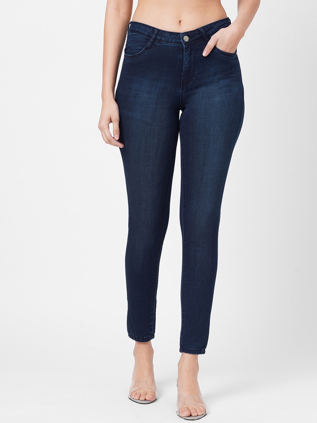 

Kraus Jeans Women Skinny Fit High-Rise Light Fade Stretchable Jeans, Blue