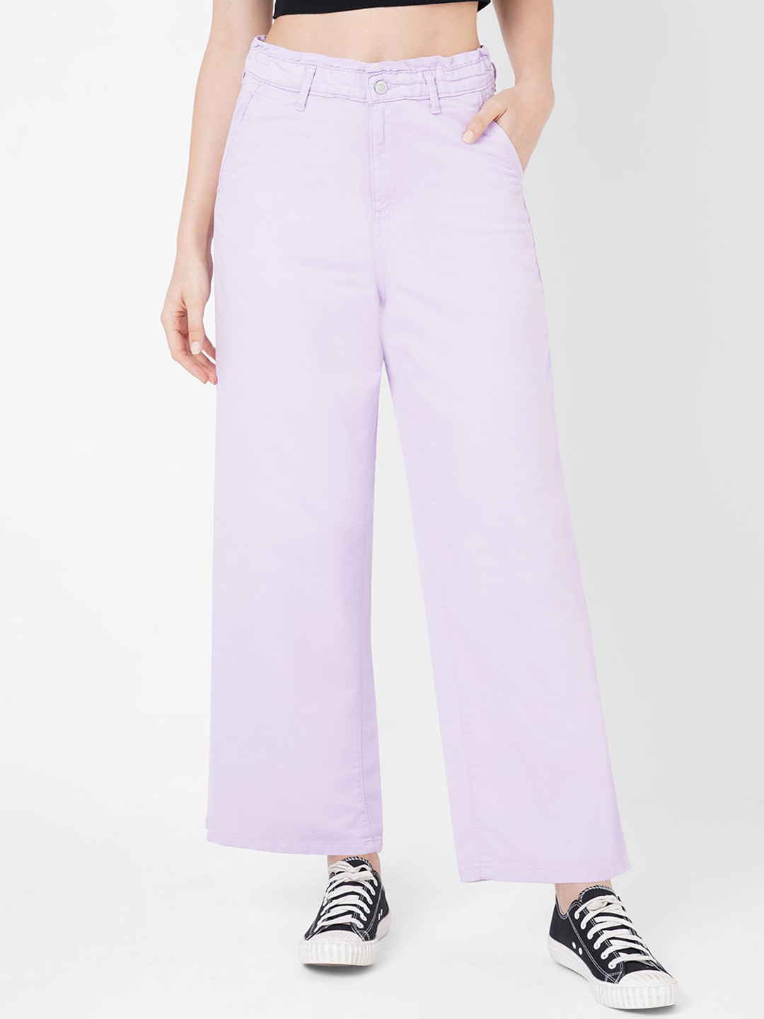 

Kraus Jeans Women Wide Leg High Rise Clean Look Pure Cotton Jeans, Purple