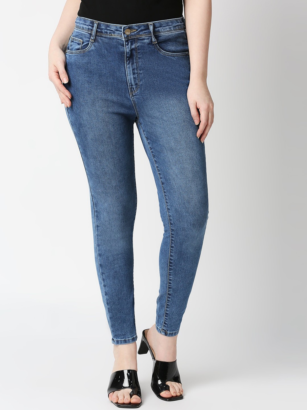 

Kraus Jeans Women Super Skinny Fit High-Rise Clean Look Heavy Fade Stretchable Jeans, Blue