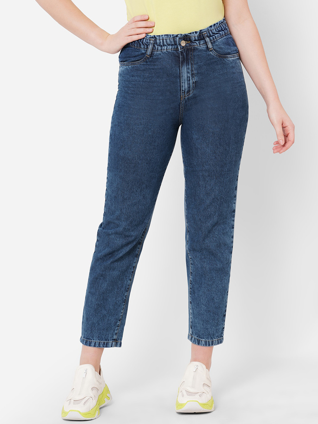 

Kraus Jeans Women Relaxed Fit High Rise Clean Look Pure Cotton Cropped Jeans, Blue