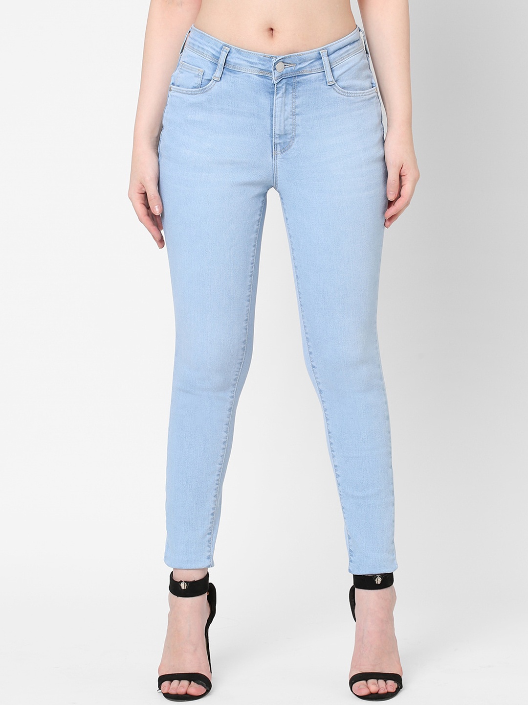 

Kraus Jeans Women Skinny Fit High Rise Clean Look Light Fade Jeans, Blue