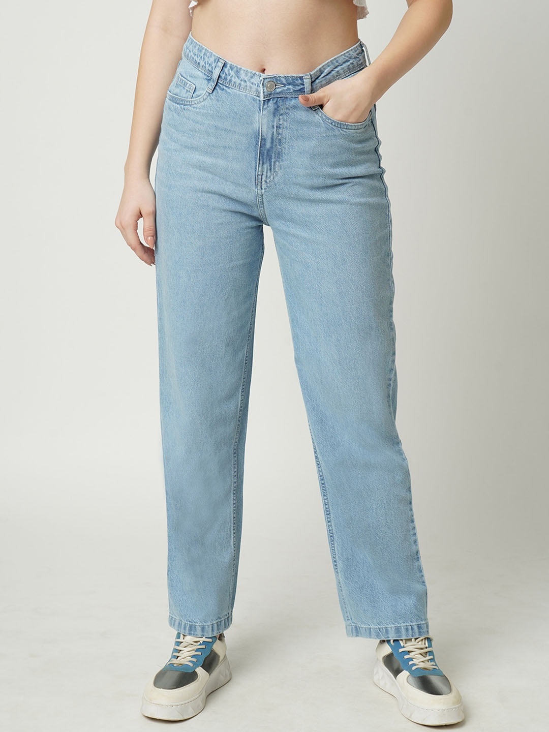 

Kraus Jeans Women Straight Fit High-Rise Cotton Jeans, Blue