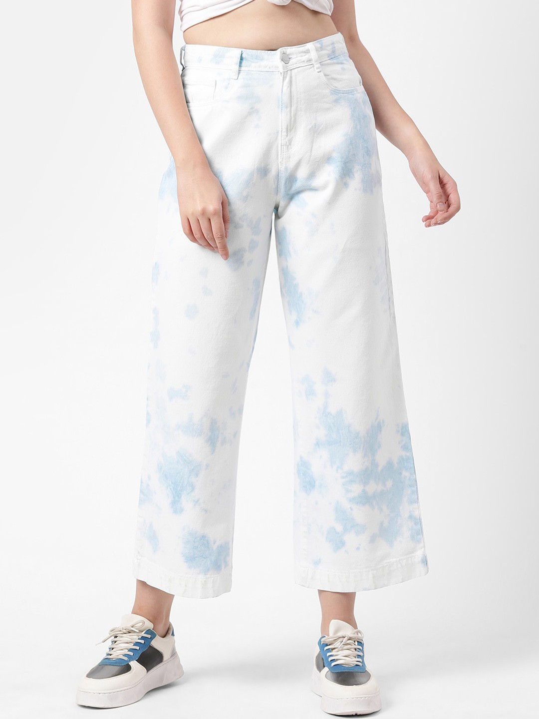 

Kraus Jeans Women Wide Leg High-Rise Heavy Fade Cotton Jeans, Blue