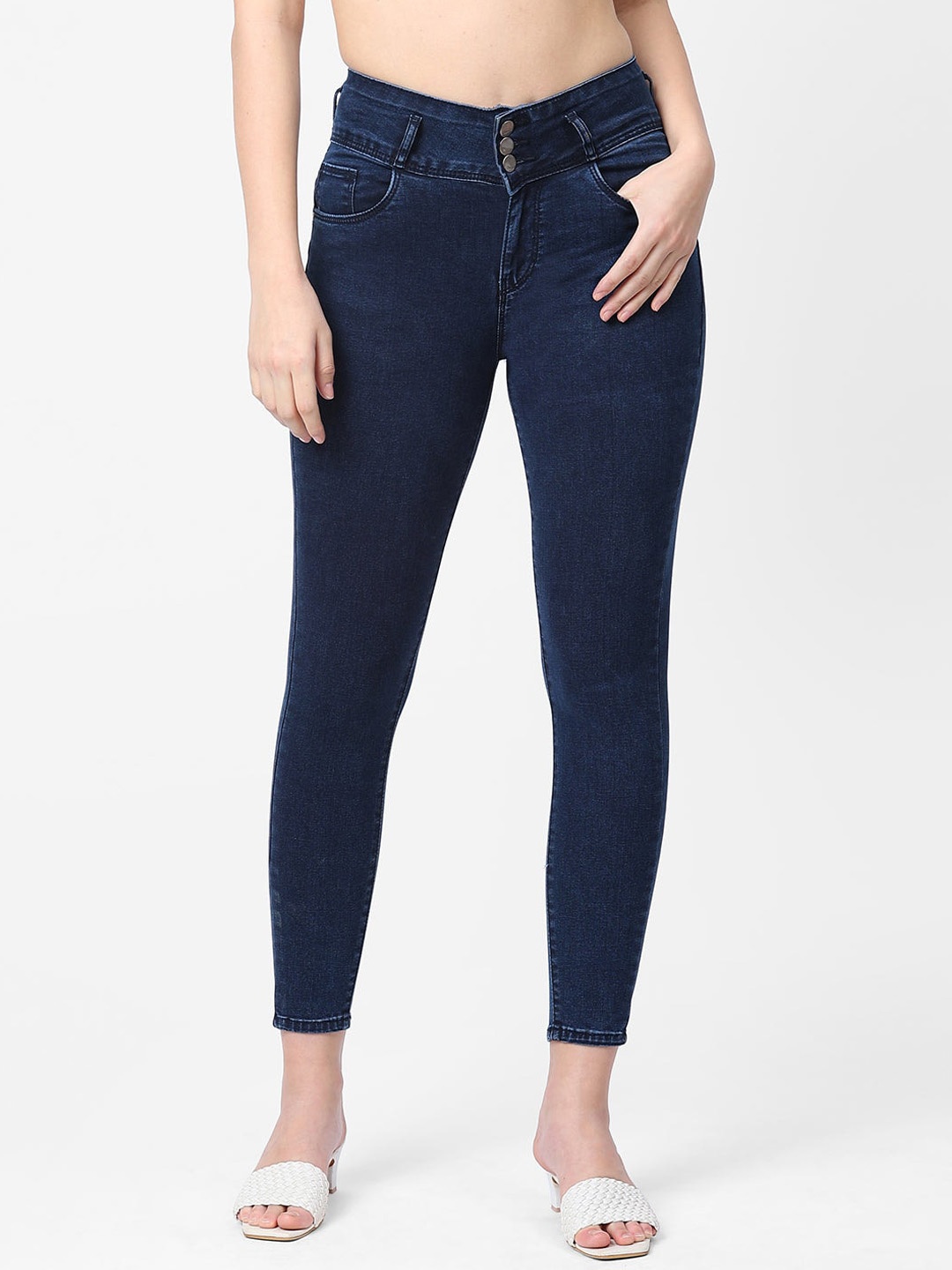 

Kraus Jeans Women Clean Look Skinny Fit High-Rise Stretchable Jeans, Blue