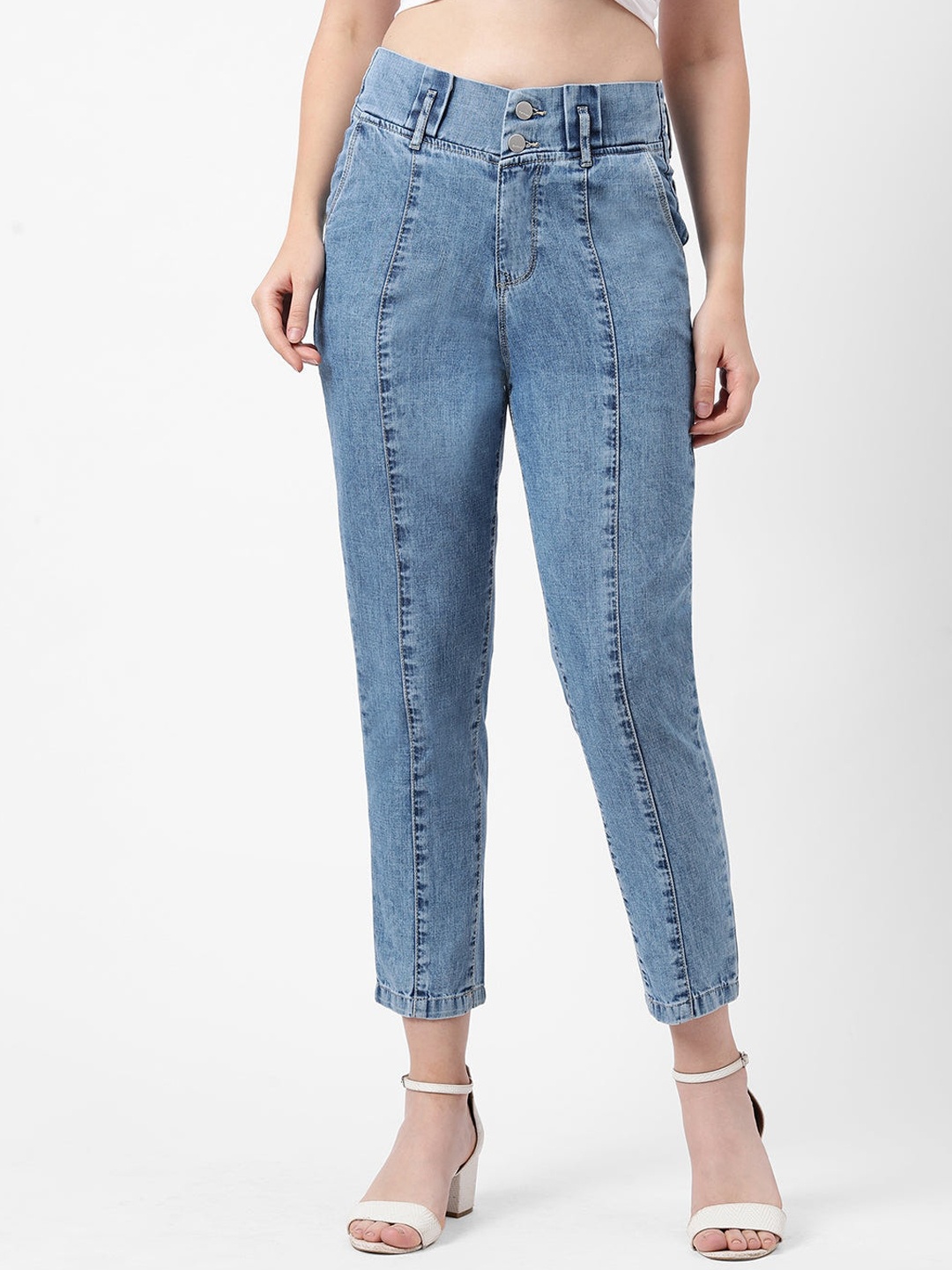 

Kraus Jeans Women Relaxed Fit High-Rise Pure Cotton Jeans, Blue