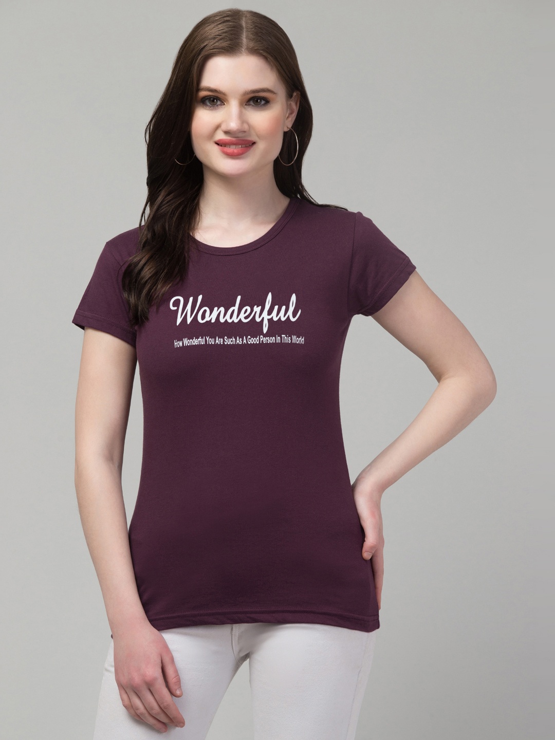 Trend Level Typography Printed Cotton T-shirt, Burgundy