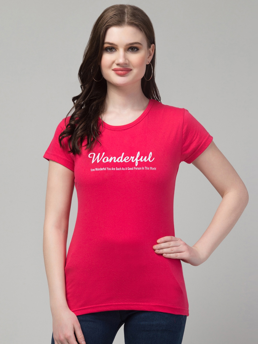 

Trend Level Typography Printed Cotton T-shirt, Magenta
