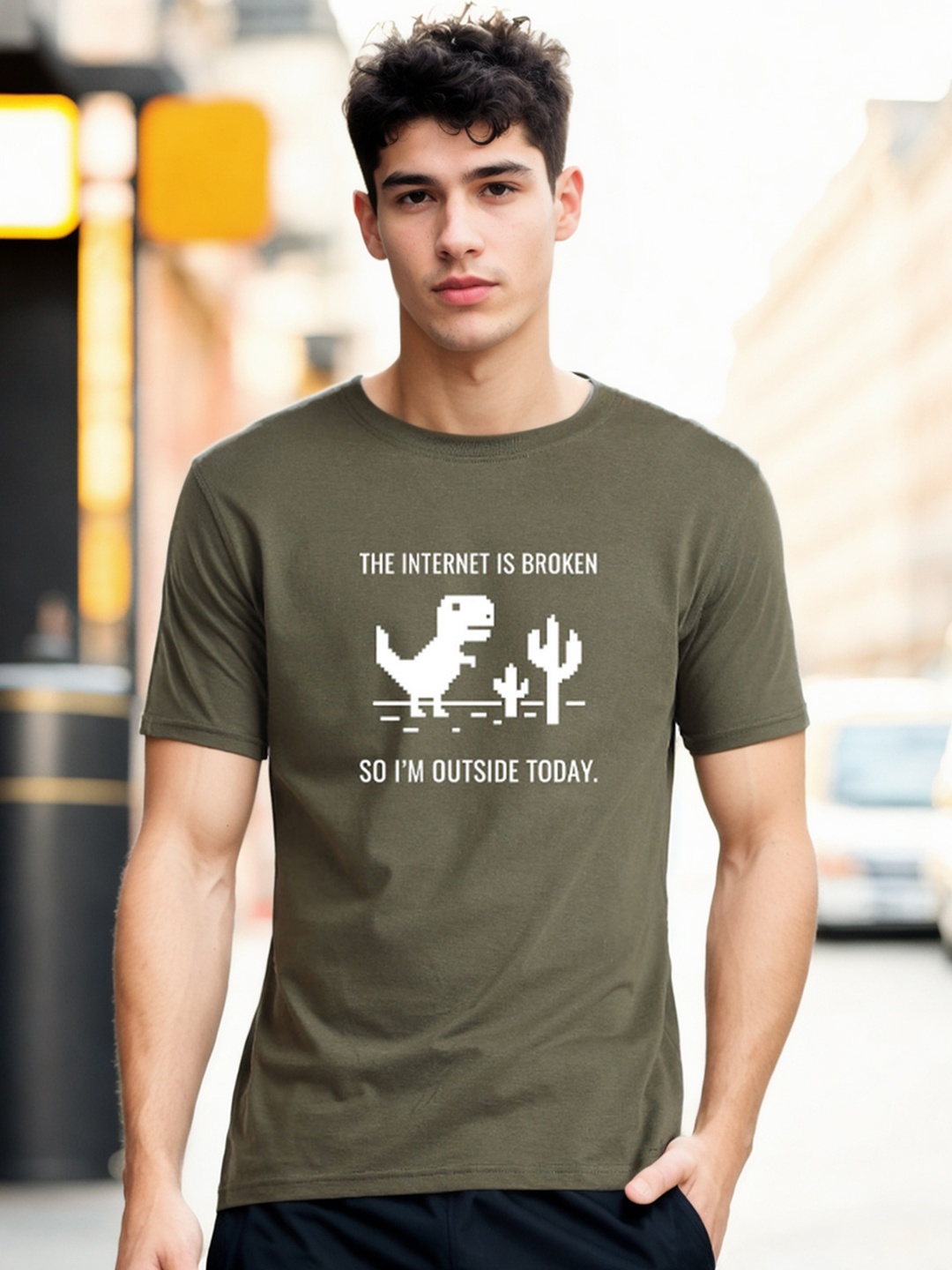

NOBERO Typography Printed Pure Cotton T-shirt, Olive