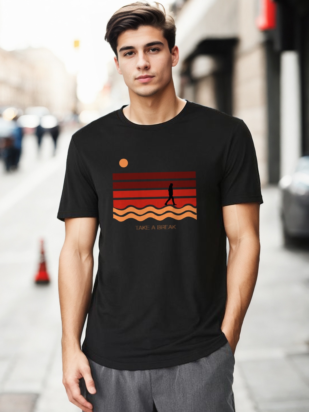 

NOBERO Men Typography Printed Pure Cotton T-shirt, Black