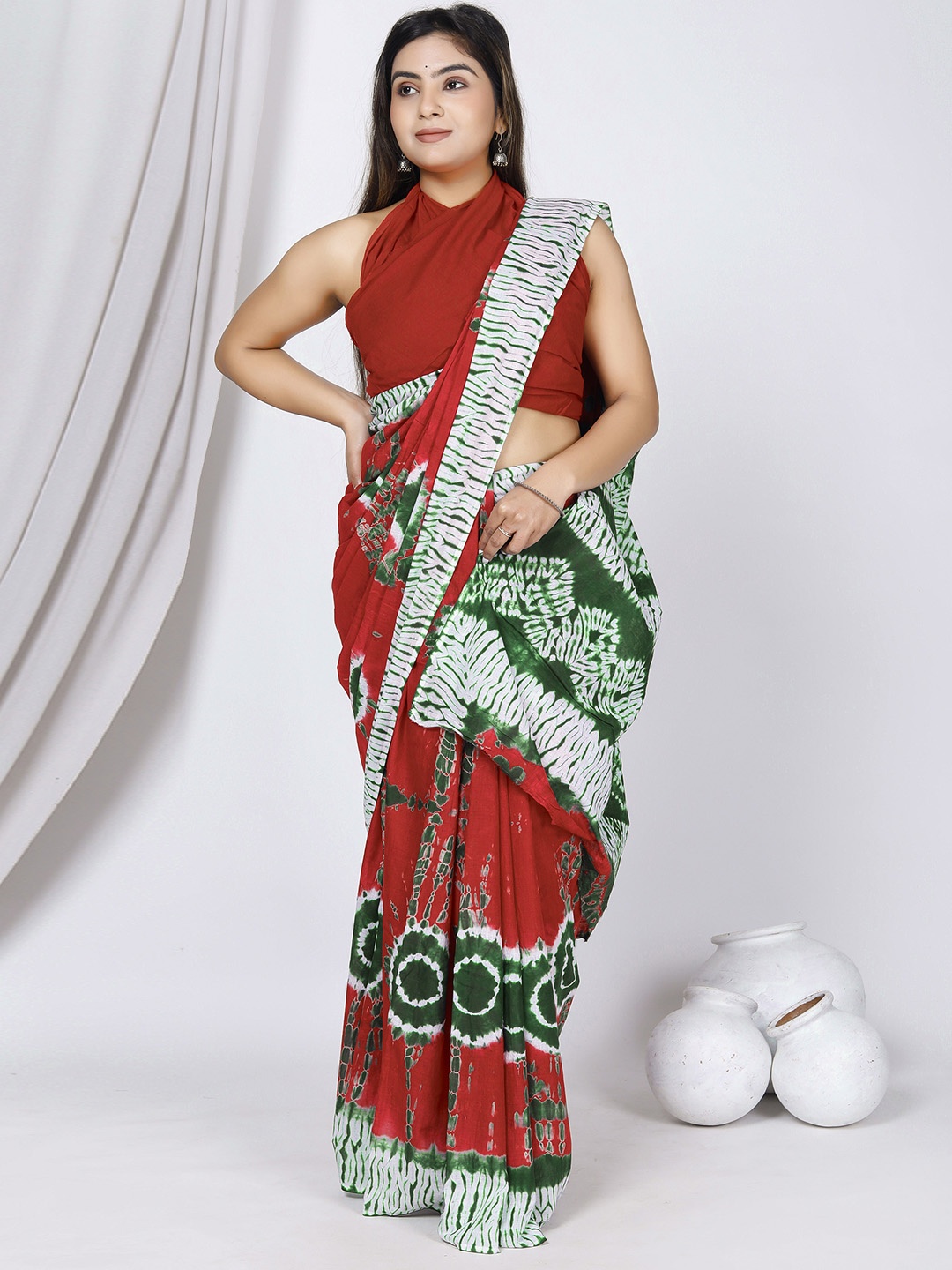 

Sanganeri Print Batik Pure Cotton Bagru Saree, Red