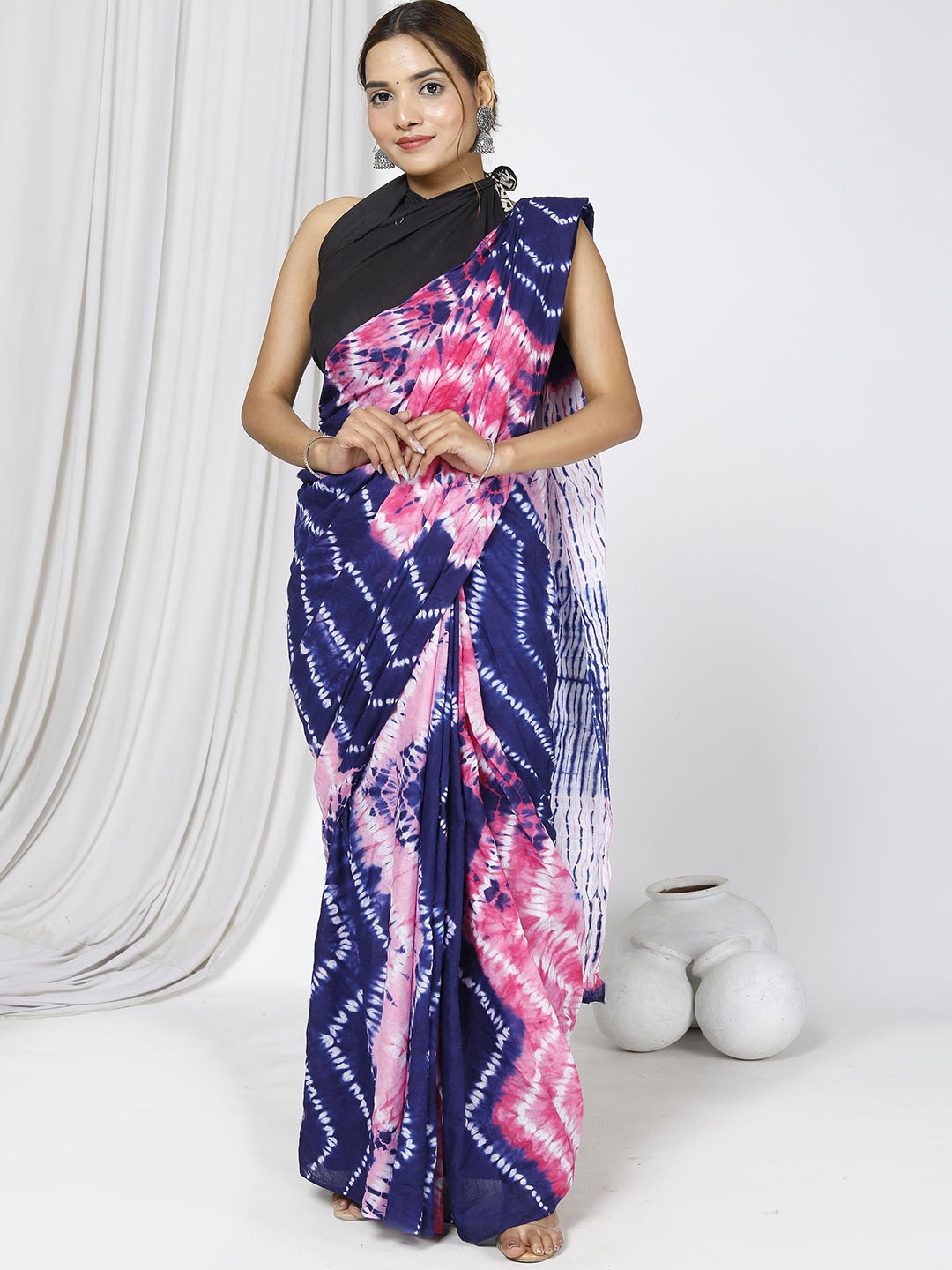 

Sanganeri Print Tie and Dye Pure Cotton Leheriya Saree, Blue