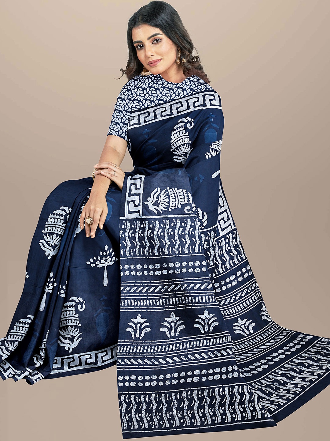 

Sanganeri Print Ethnic Motifs Printed Pure Cotton Saree, Blue