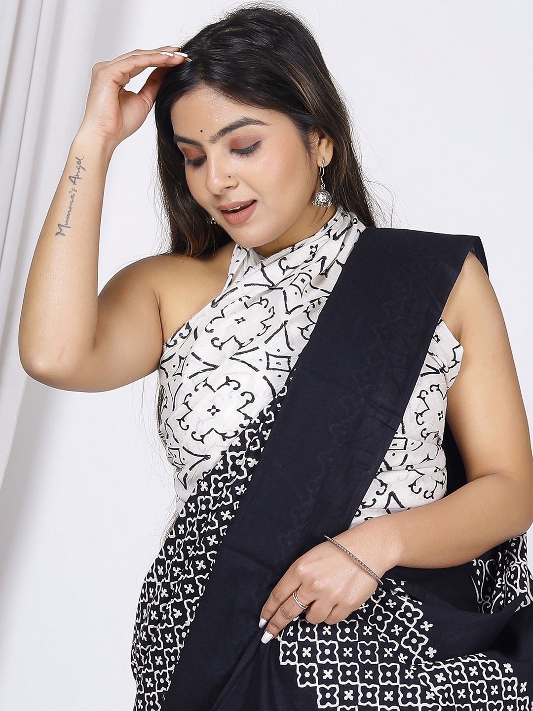 

Sanganeri Printed Batik Pure Cotton Saree, Black