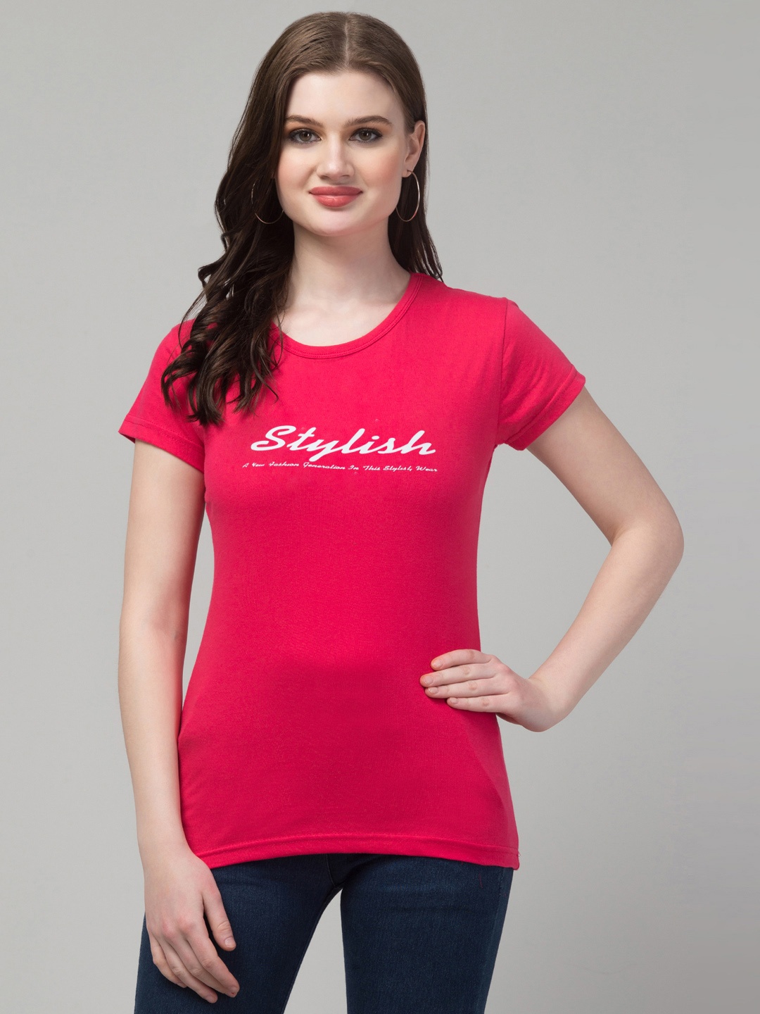 

Trend Level Typography Printed Cotton T-shirt, Pink