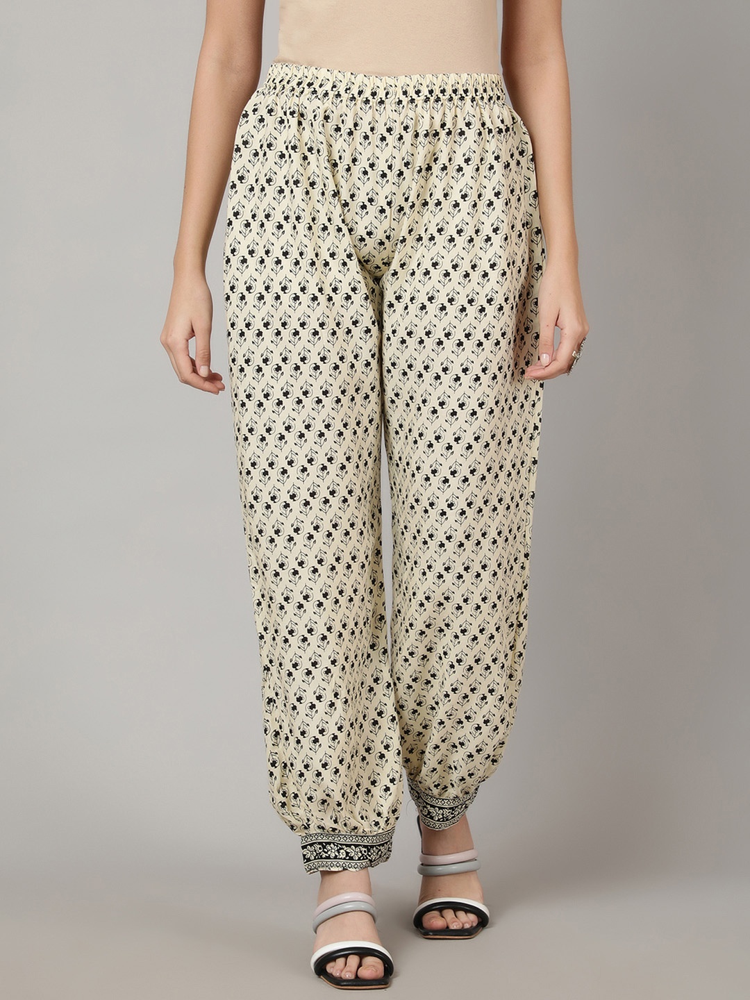

SAK JAIPUR Women Printed Mid-Rise Salwar, Off white