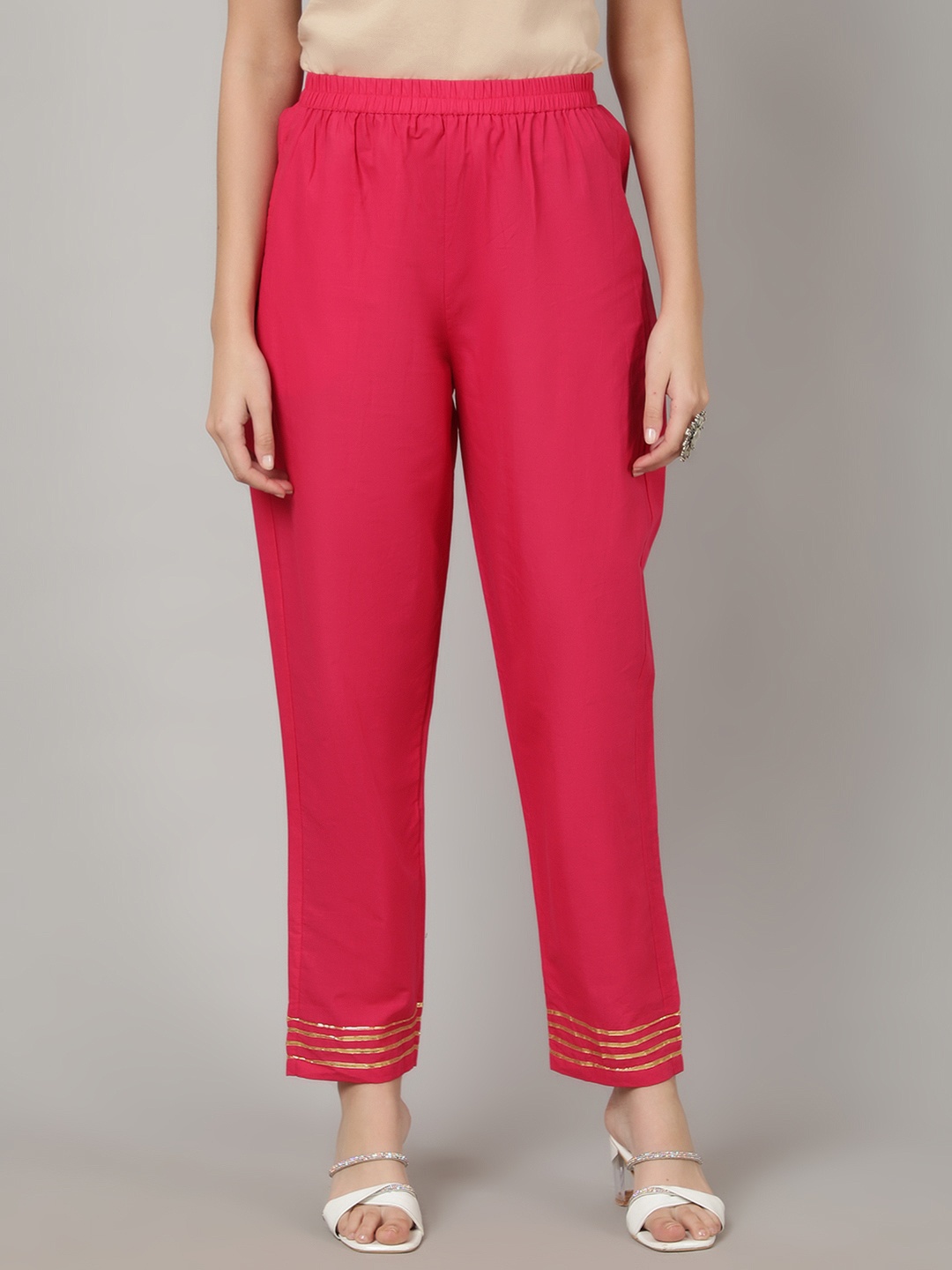 

SAK JAIPUR Women Mid-Rise Cotton Trouser, Pink