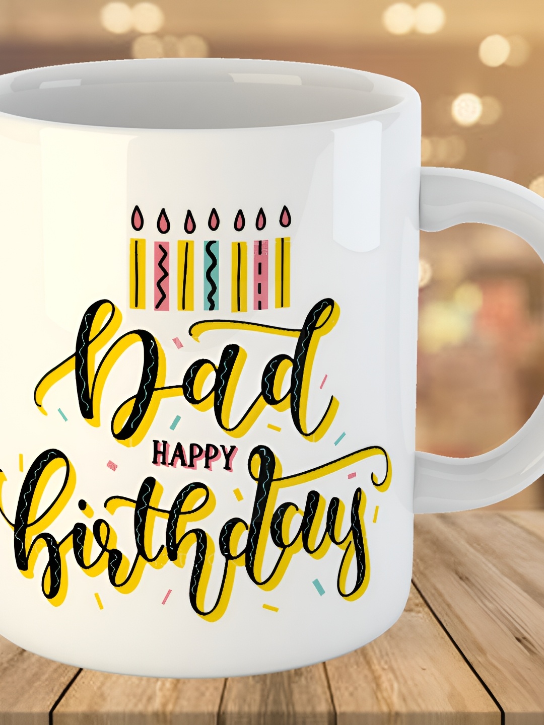 

Keviv White & Yellow Happy birthday Dad Printed Ceramic Glossy Mug 325 ml