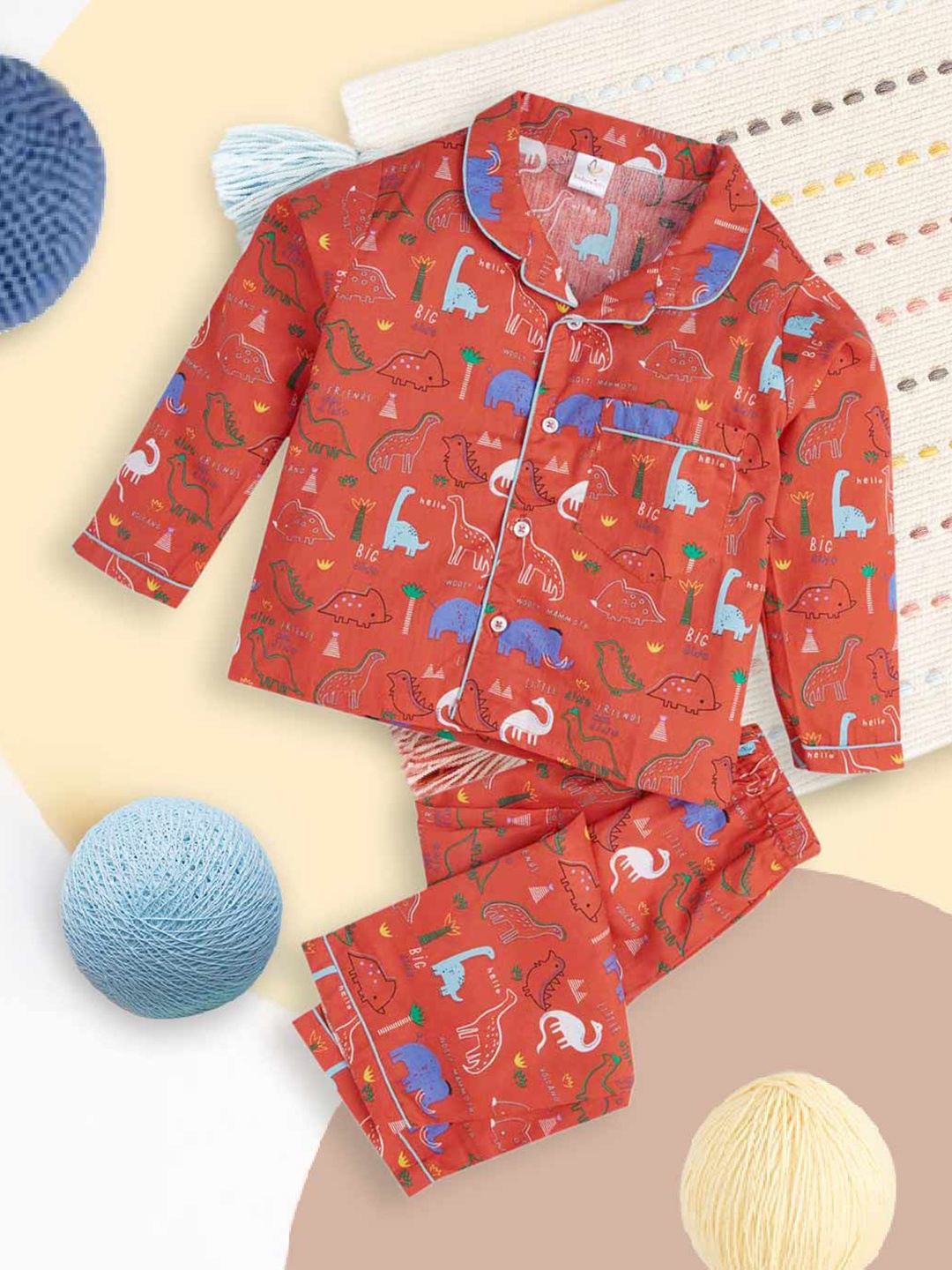 

Babywish Kids Printed Pure Cotton Shirt With Pyjamas, Red