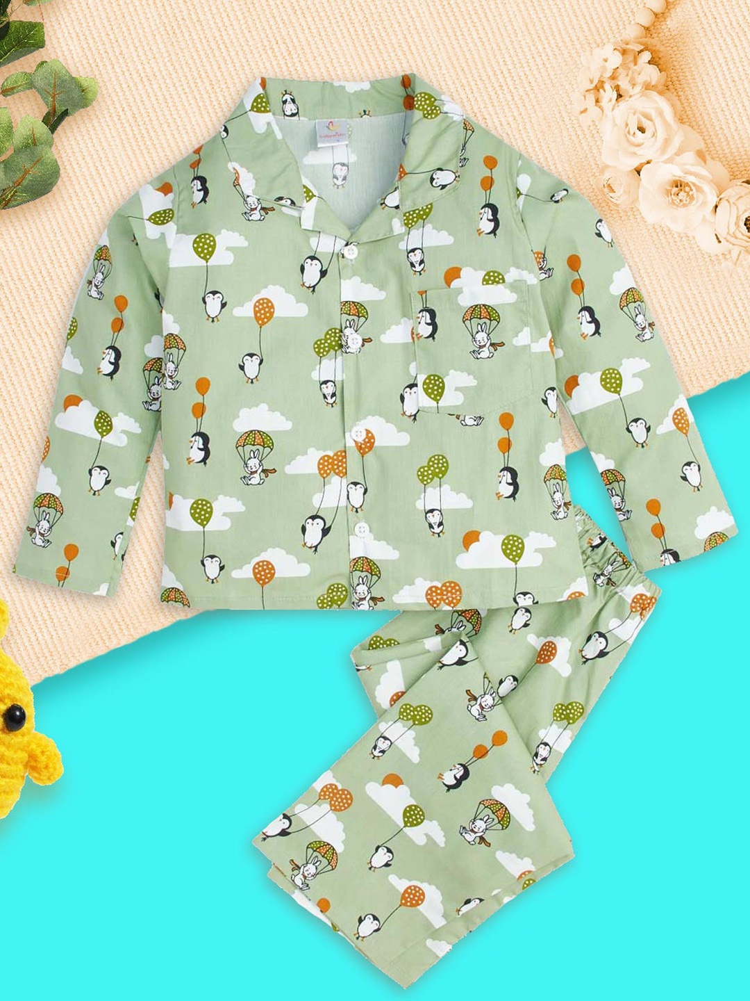 

Babywish Kids Printed Pure Cotton Shirt With Pyjamas, Green