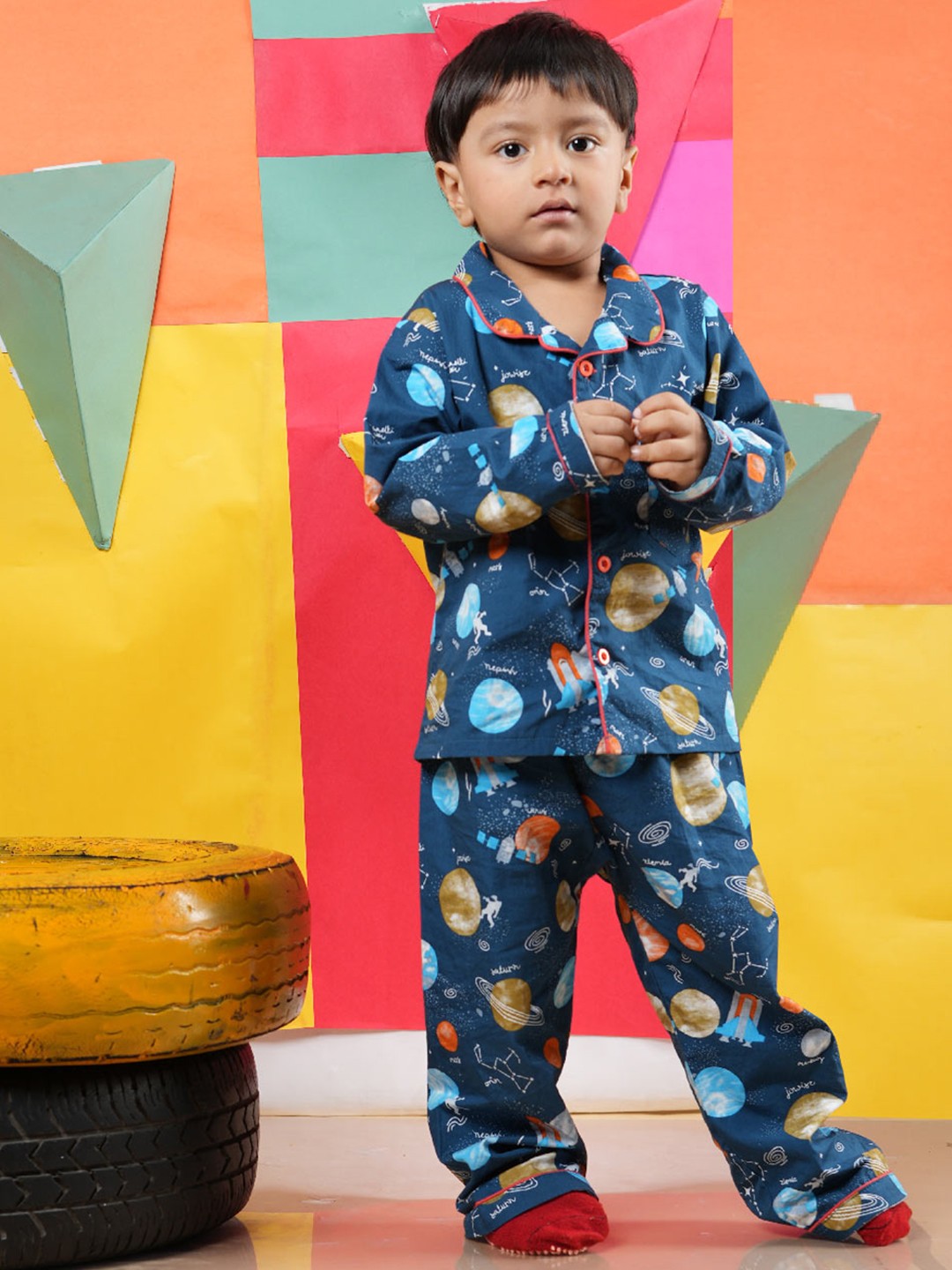 

Babywish Kids Printed Pure Cotton Night suit, Blue