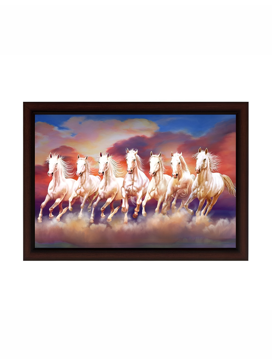 

masstone White & Brown Seven Running Horse Wooden UV Textured Wall Art