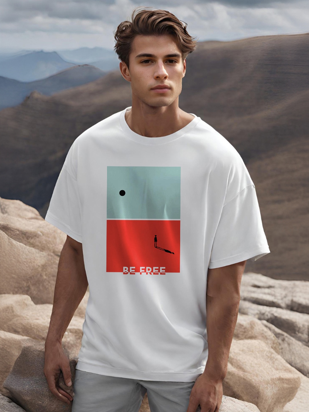

NOBERO Colourblocked Oversized Pure Cotton T-shirt, White