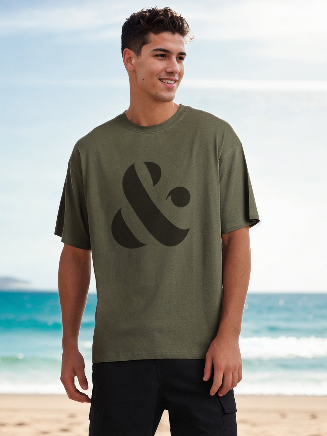 

NOBERO Men Printed Oversized Pure Cotton T-shirt, Olive