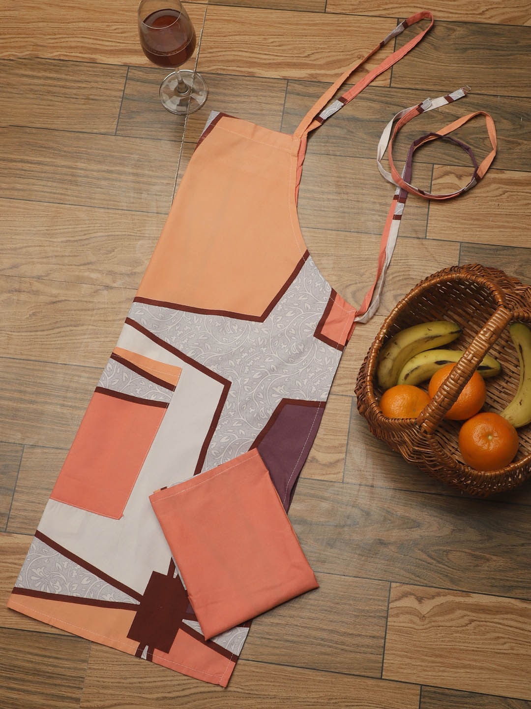 

Dhrohar Orange & Grey 2 Pieces Printed Cotton Aprons