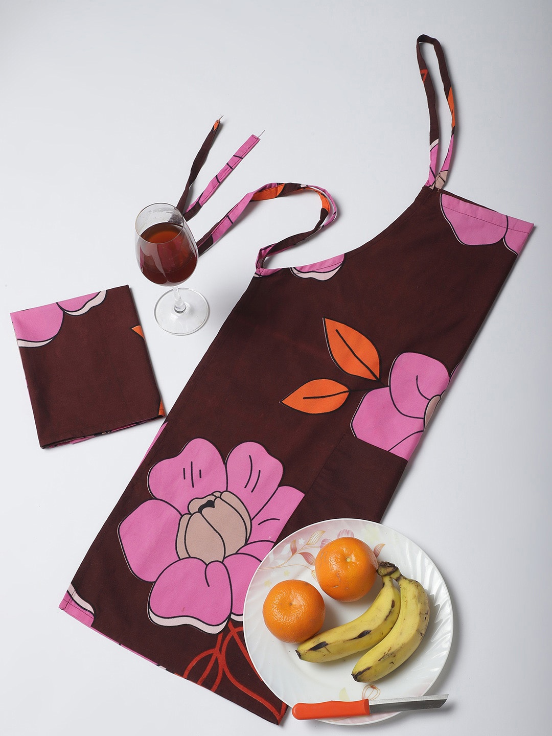 

Dhrohar Brown & Pink 2 Pieces Printed Cotton Aprons