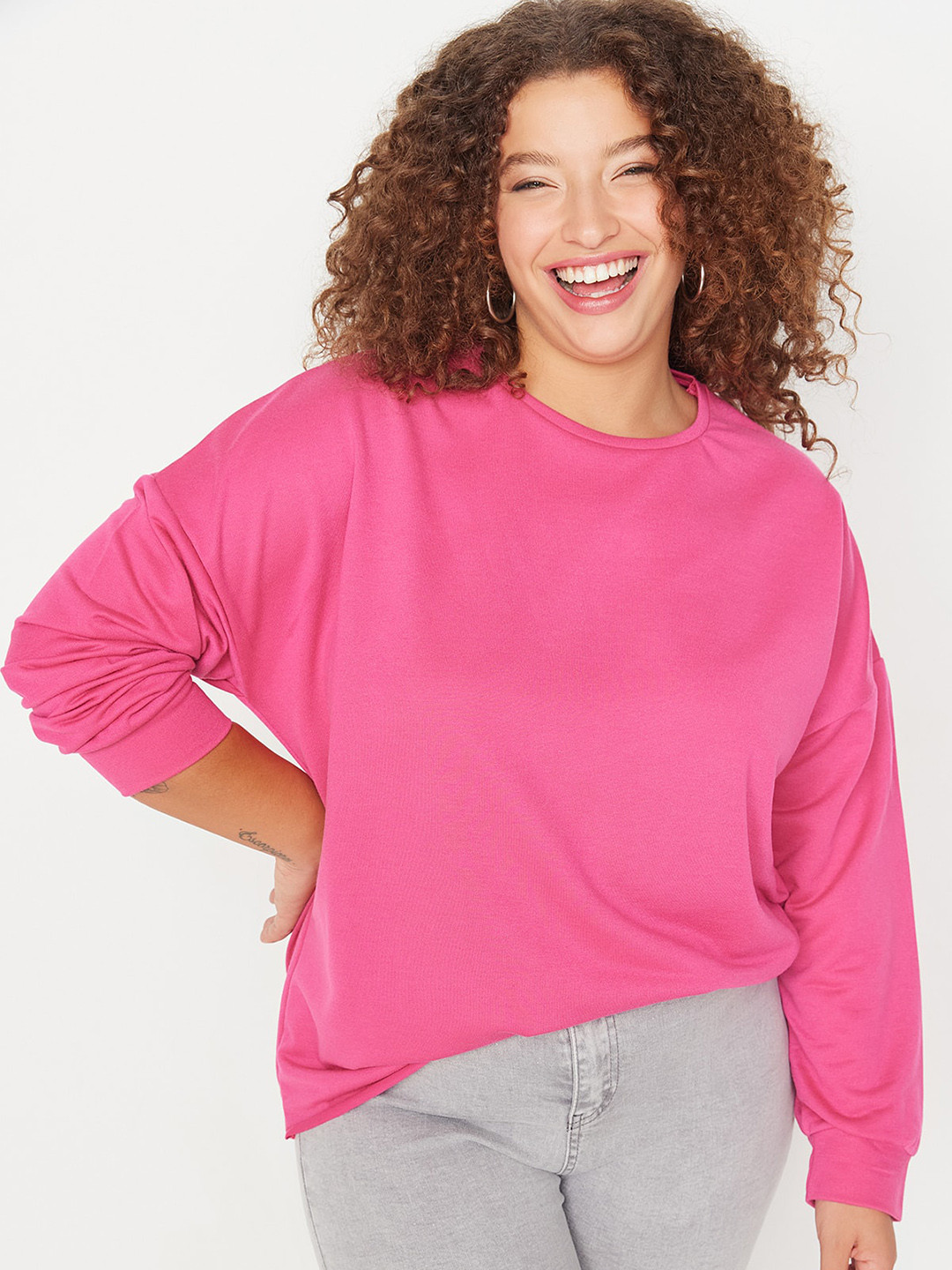 

Trendyol Round Neck Pullover Sweatshirt, Pink