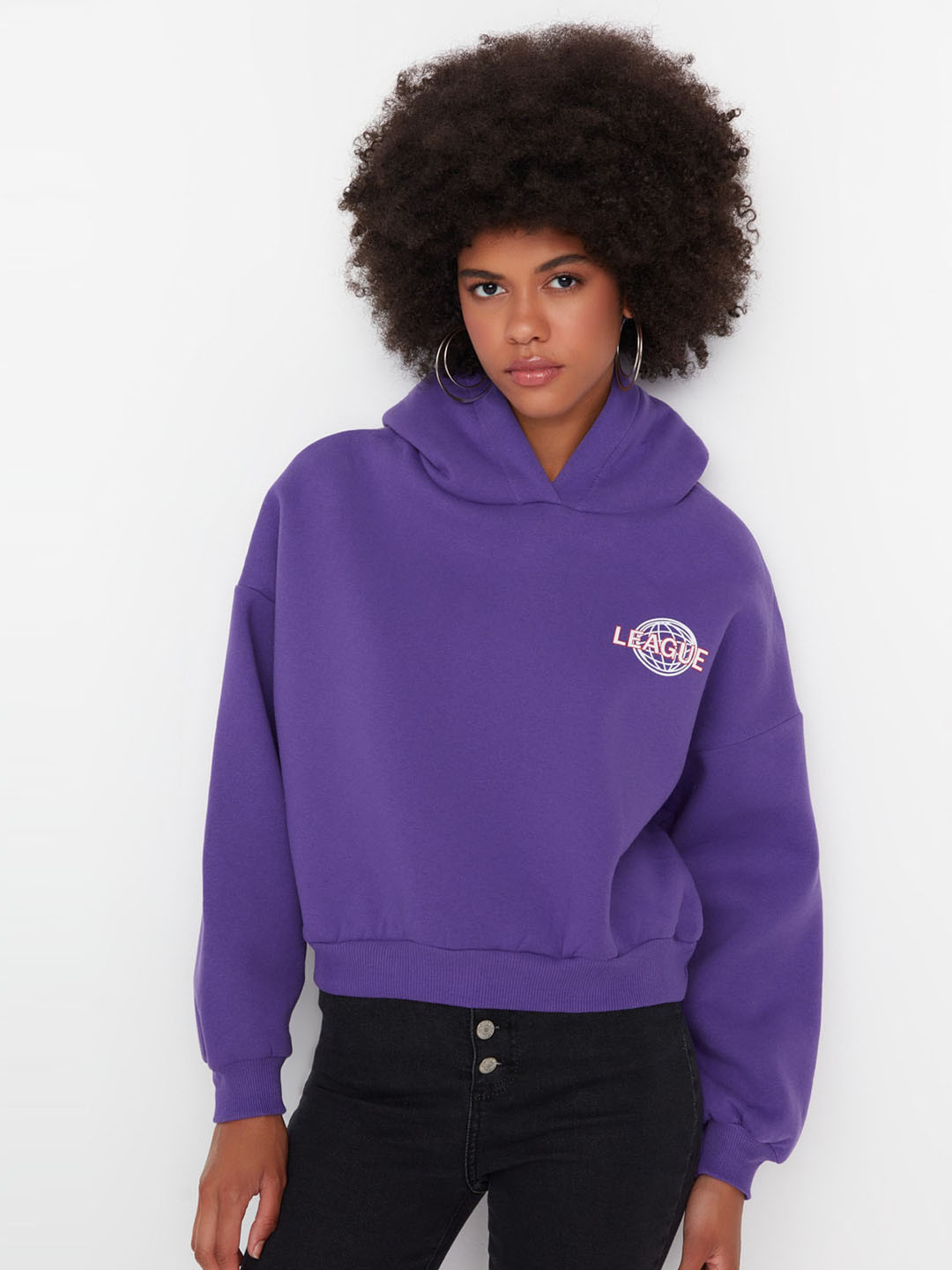 

Trendyol Typography Printed Hooded Sweatshirt, Purple