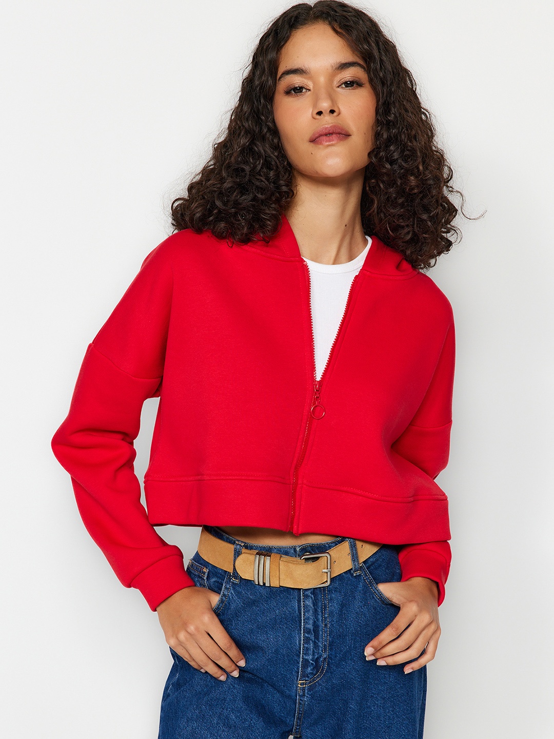

Trendyol Mock Collar Crop Sweatshirt, Red
