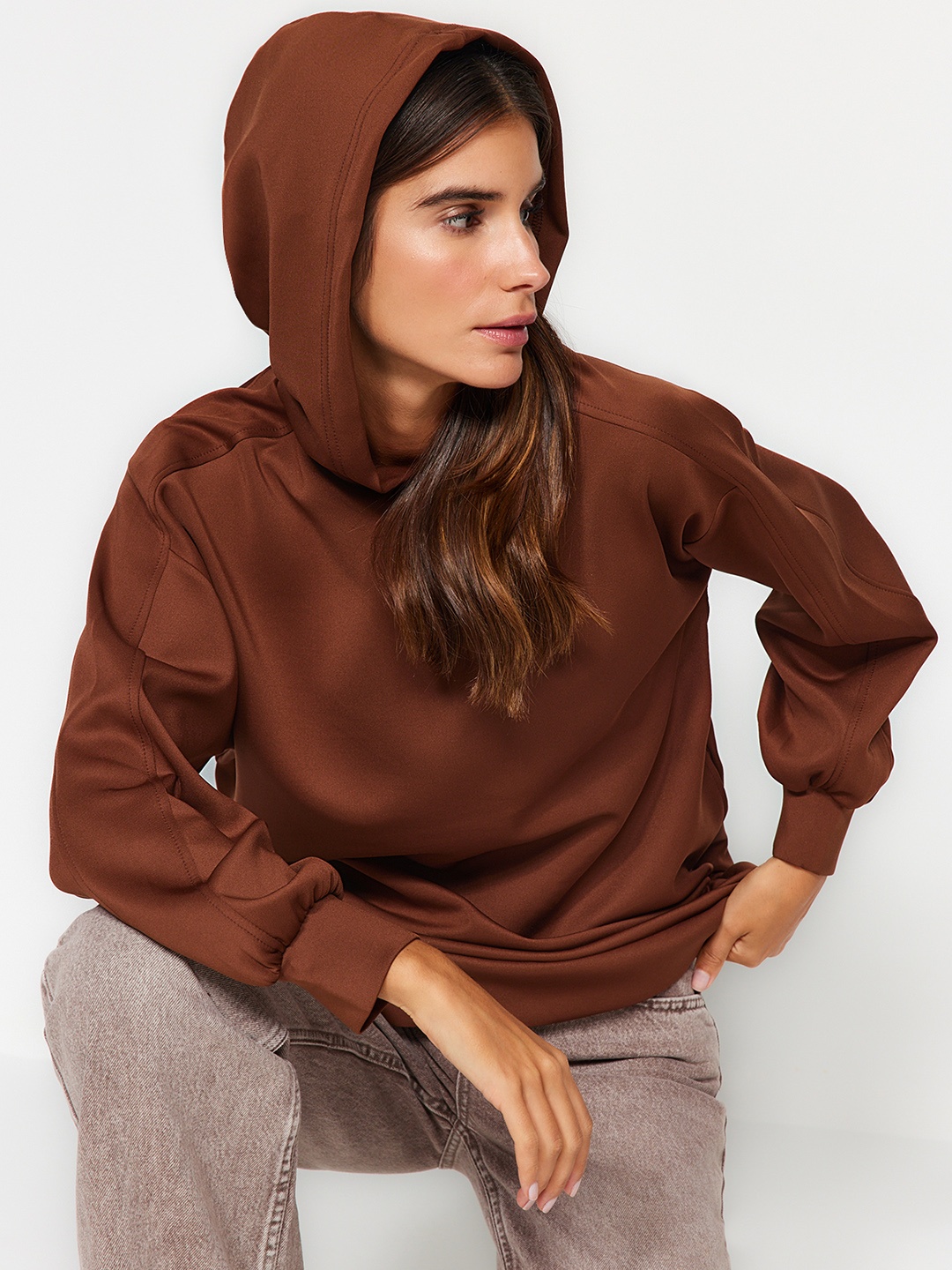 

Trendyol Hooded Pullover Sweatshirt, Brown
