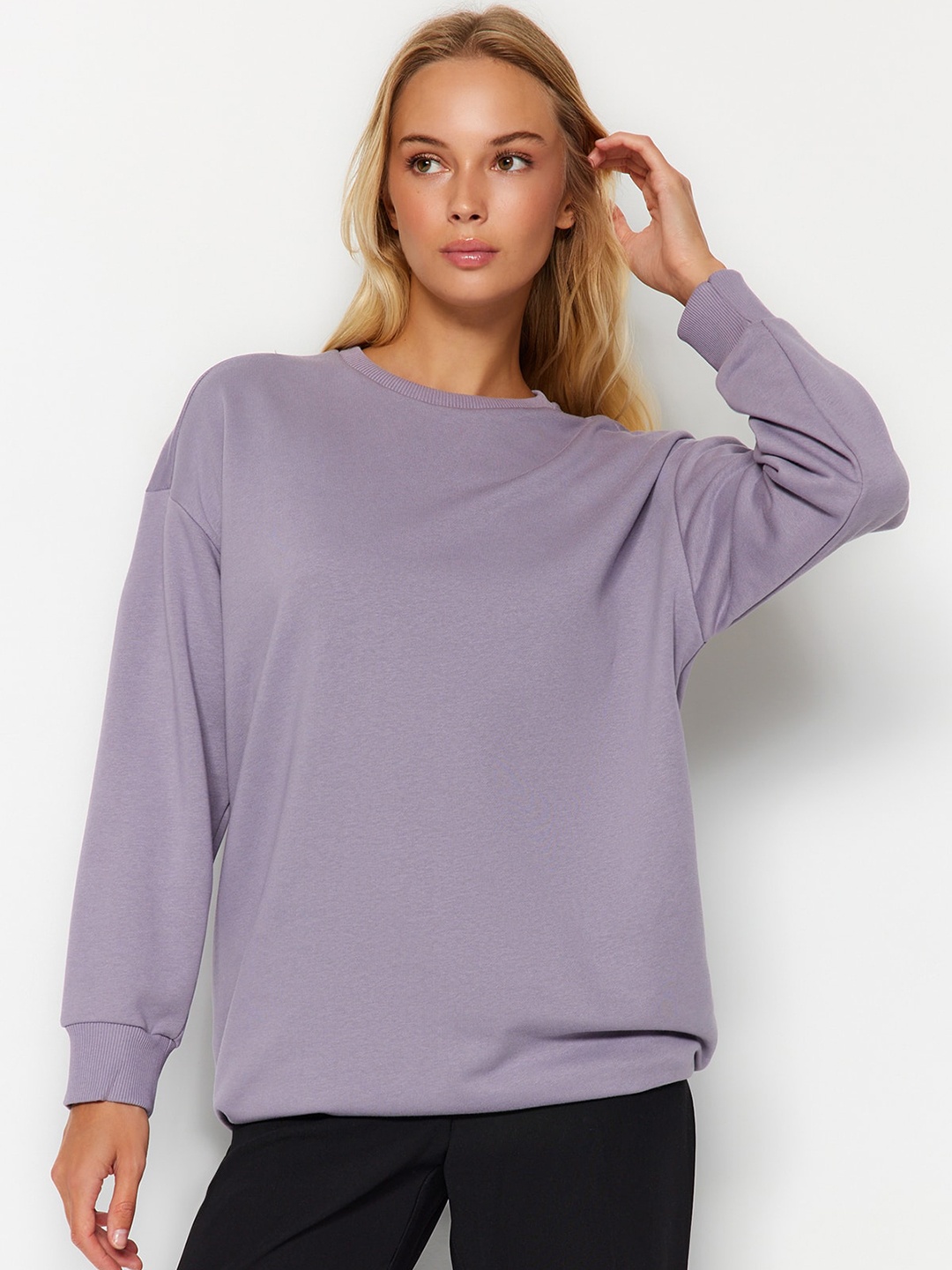 

Trendyol Drop Shoulder Sleeves Pure Cotton Pullover, Lavender