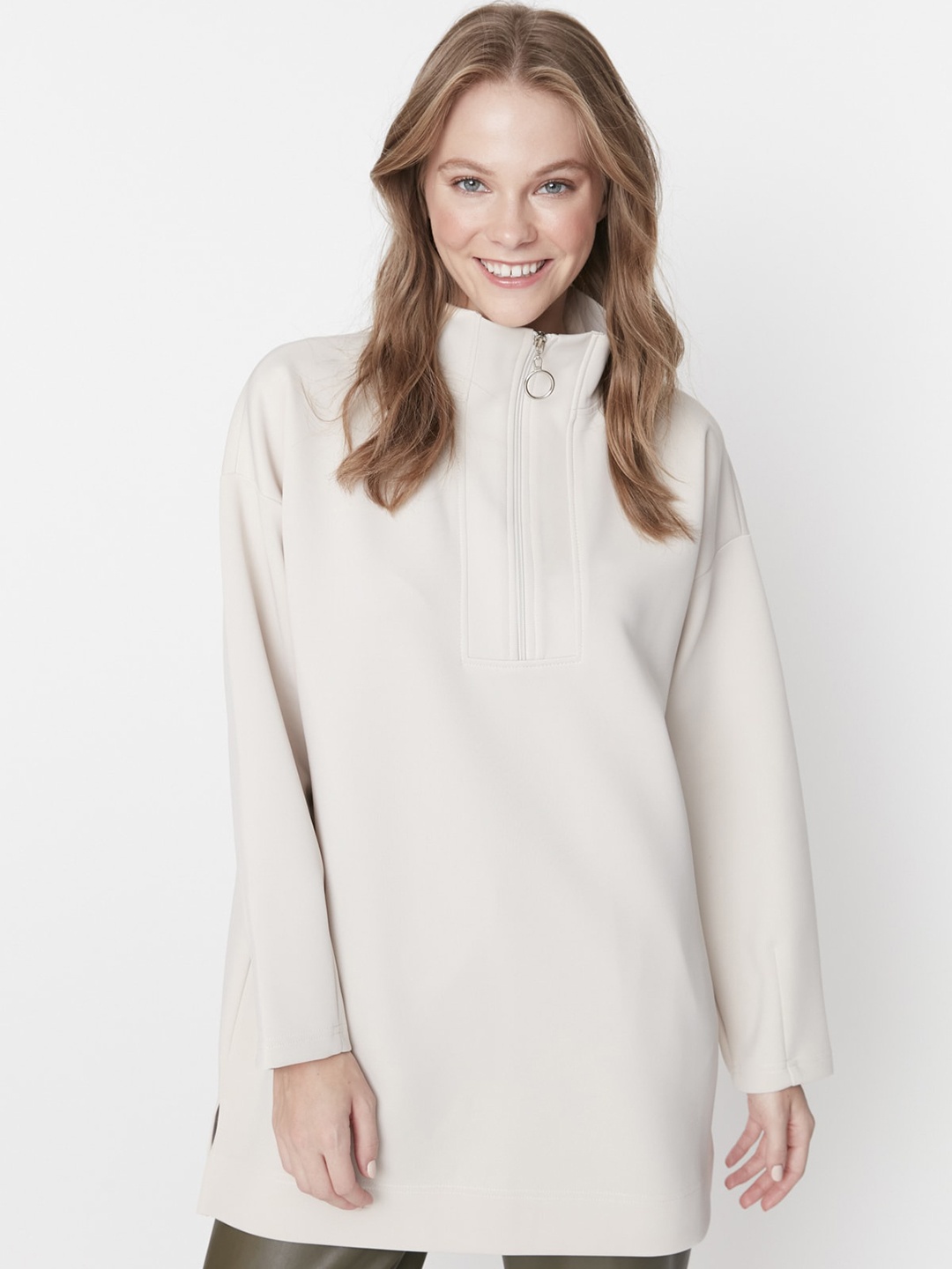 

Trendyol High Neck Longline Pullover Sweatshirt, Off white