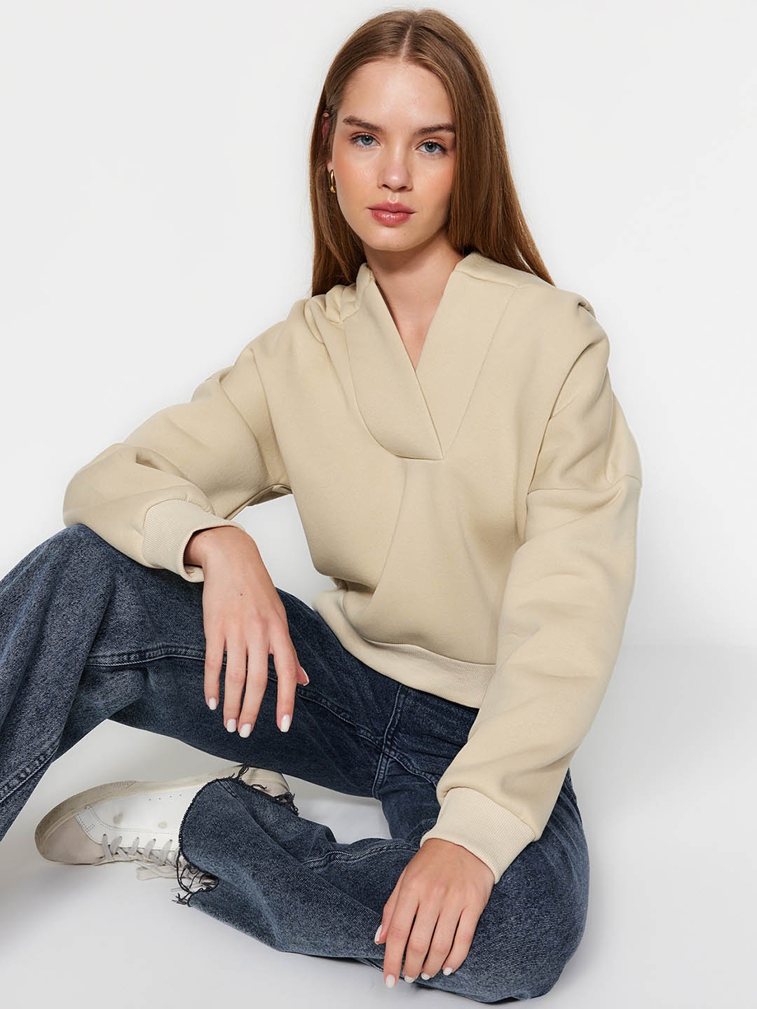 

Trendyol V-Neck Pullover, Beige