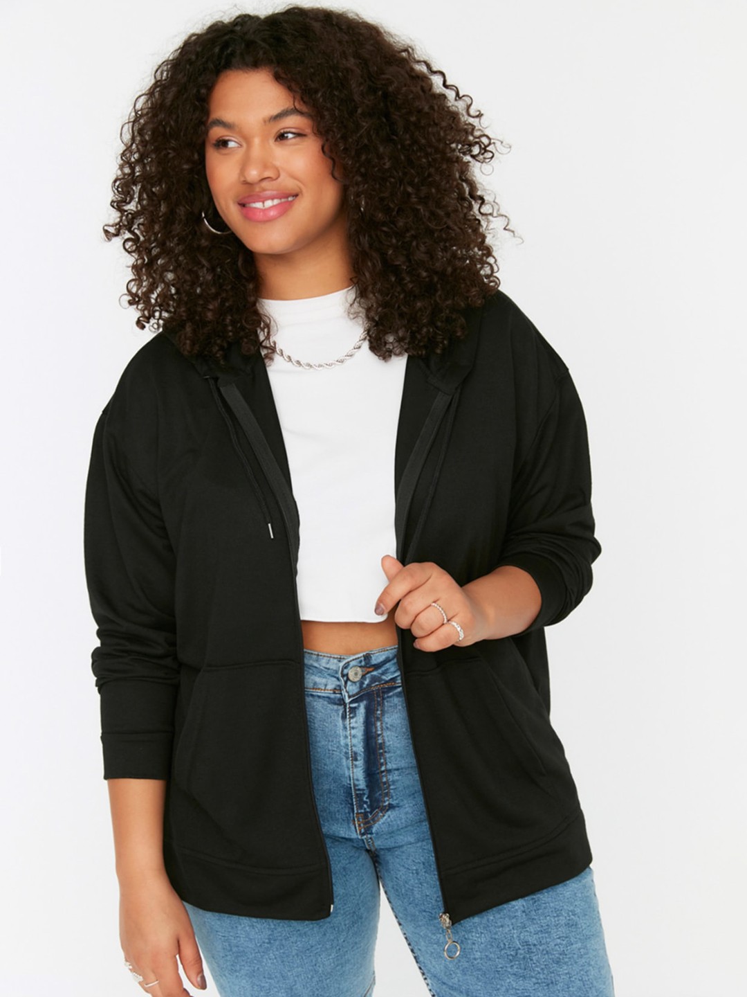 

Trendyol Hooded Front Open Sweatshirt, Black