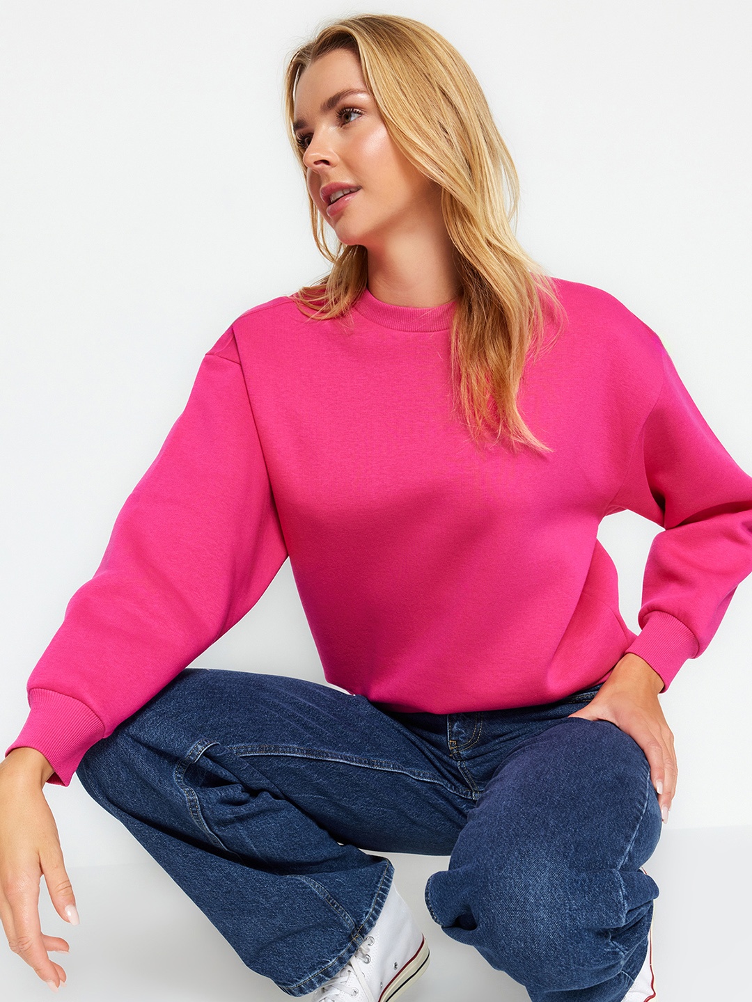 

Trendyol Drop Shoulder Sleeves Pullover, Pink
