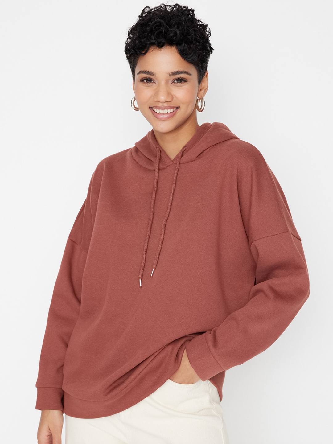 

Trendyol Typography Printed Hooded Pullover Sweatshirt, Brown