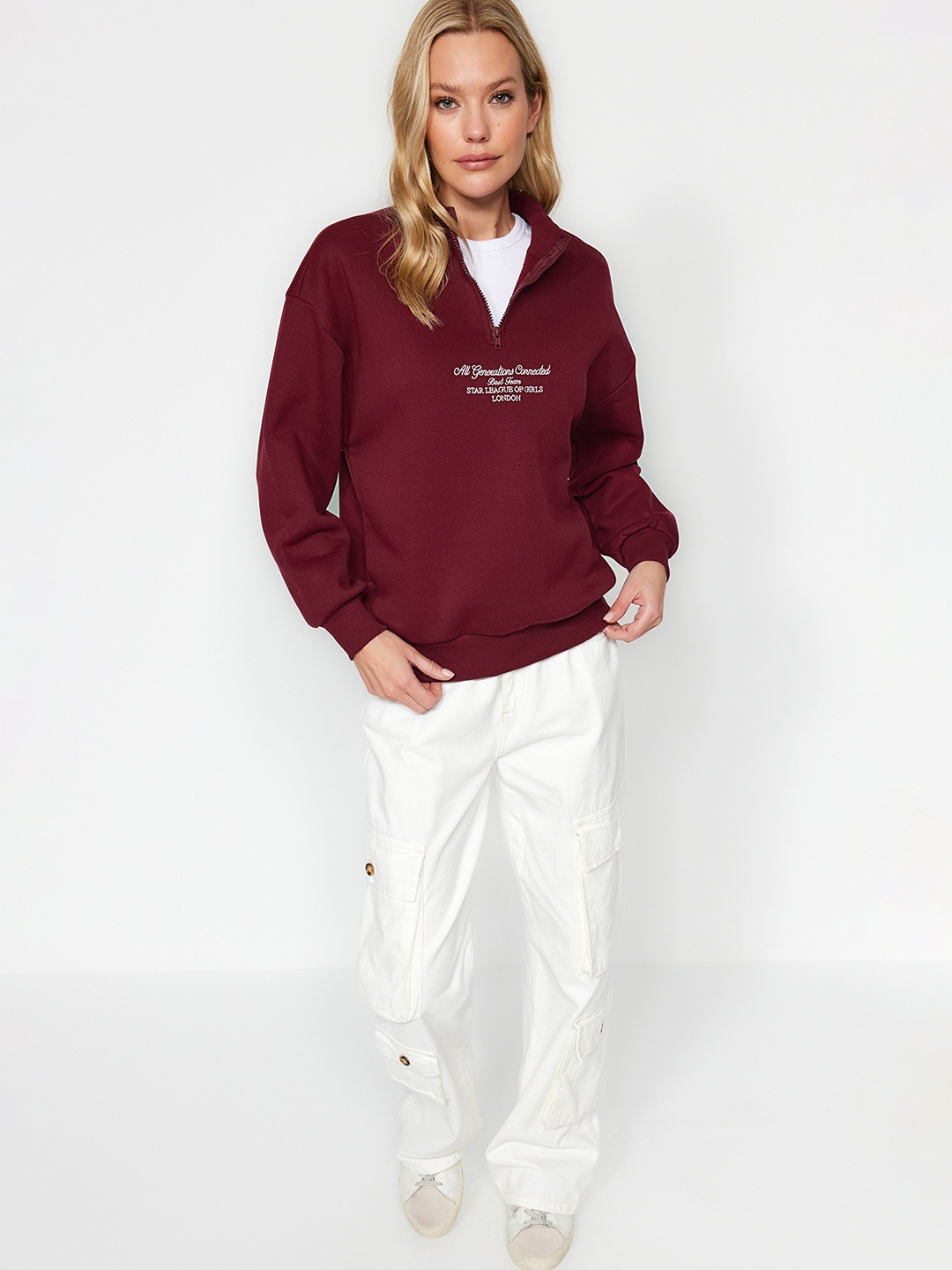 

Trendyol Mock Collar Half Zipper Pullover, Maroon