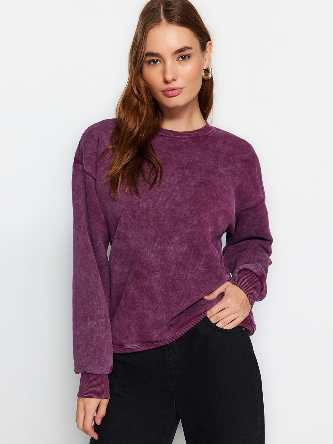 

Trendyol Drop Shoulder Sleeves Pullover, Purple