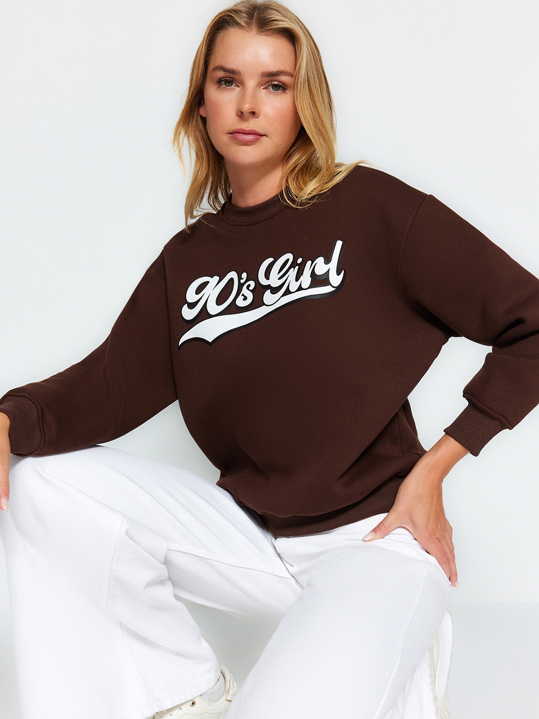 

Trendyol Typography Printed Pullover Sweatshirt, Brown