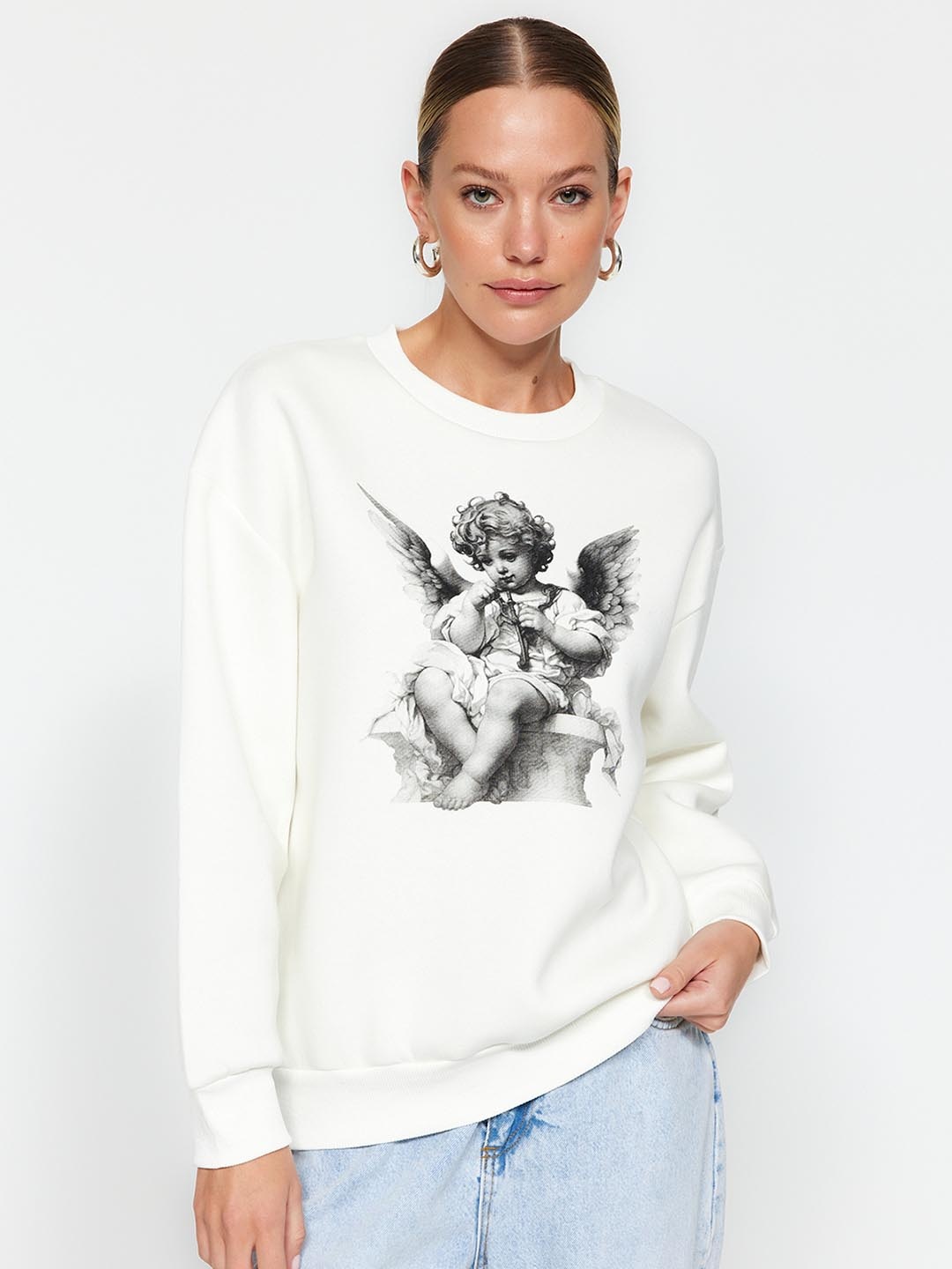 

Trendyol Graphic Printed Pullover, White