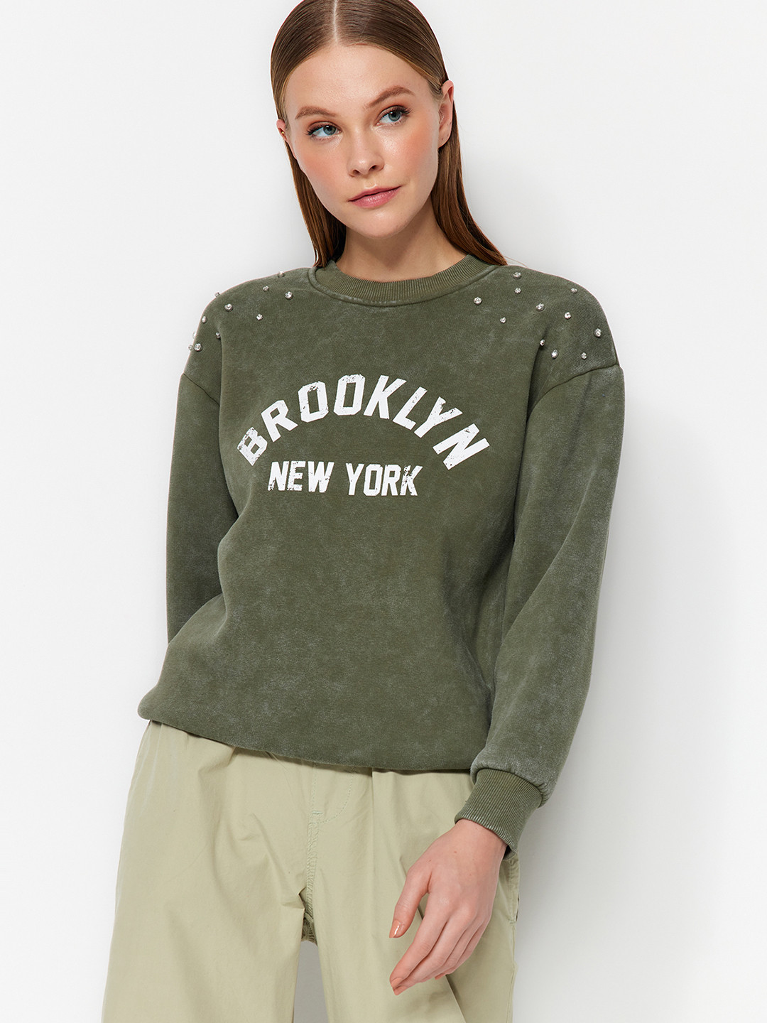 

Trendyol Typography Printed Cotton Sweatshirt, Green