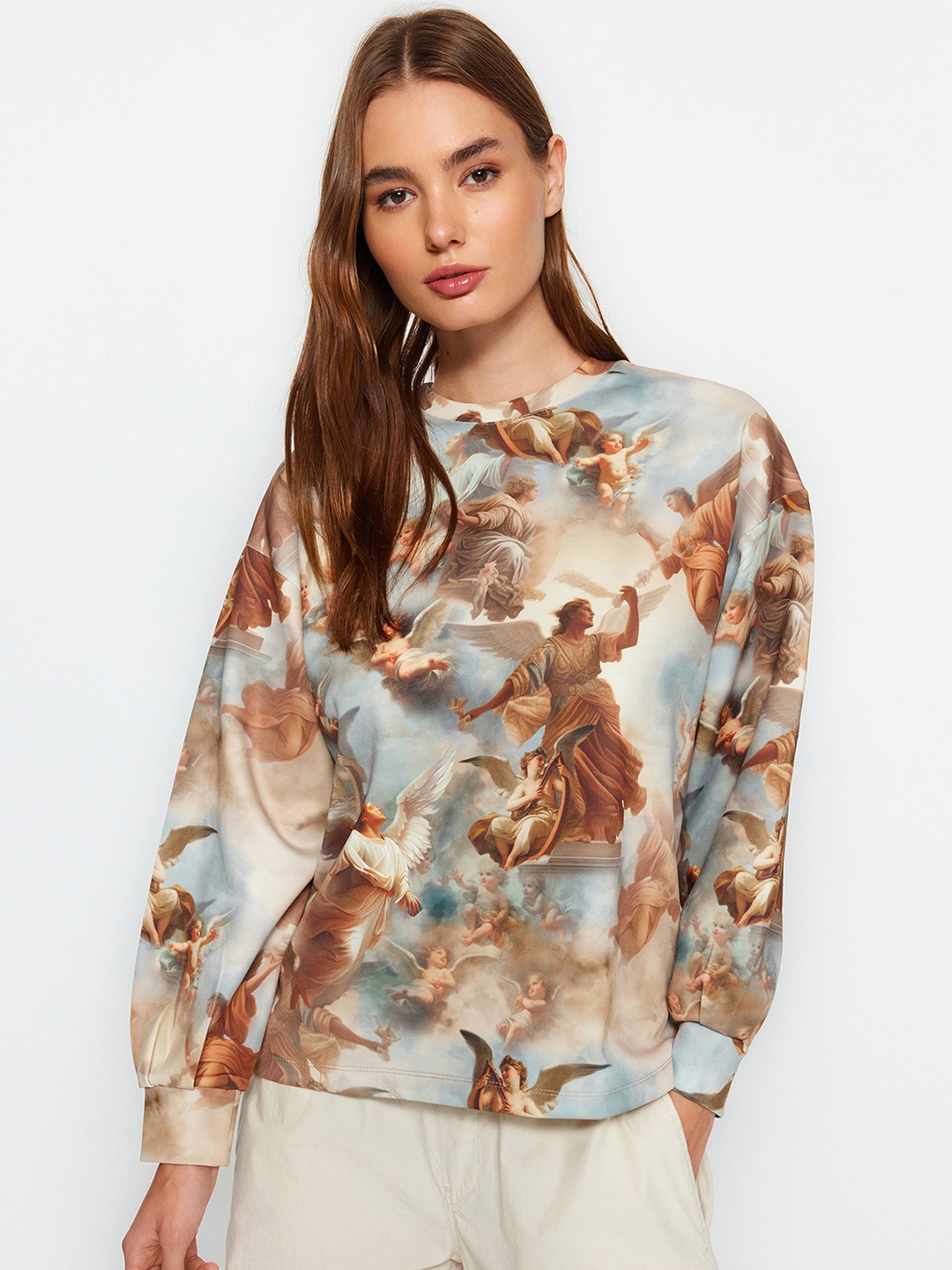 

Trendyol Graphic Printed Pullover, Cream