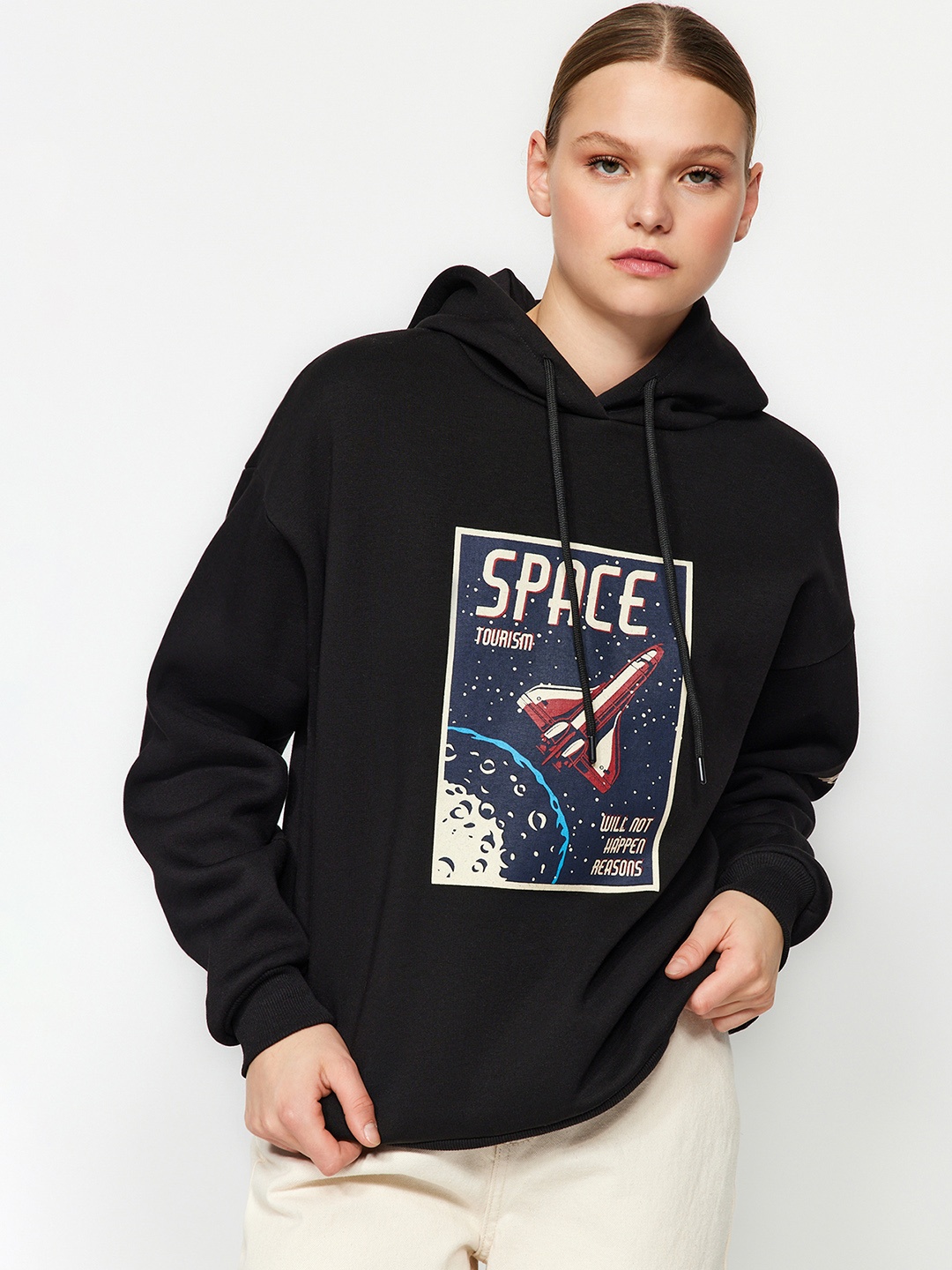 

Trendyol Graphic Printed Hooded Pullover, Black