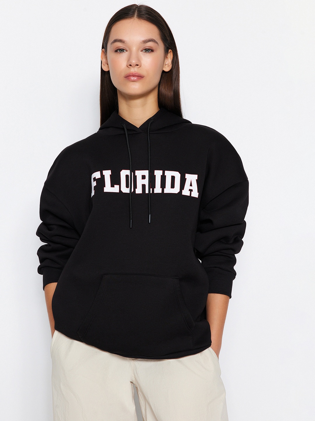 

Trendyol Typography Printed Hooded Pullover, Black