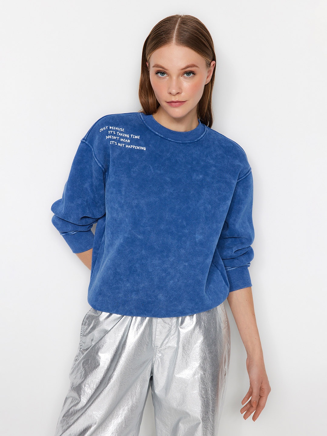 

Trendyol Typography Printed Sweatshirt, Blue