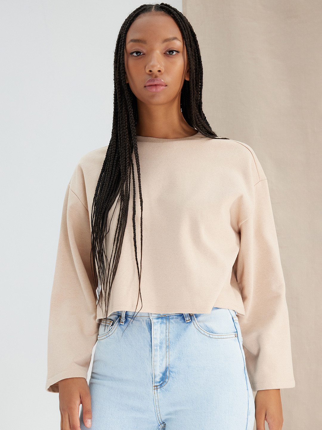 

Trendyol Round Neck Pullover Sweatshirt, Beige